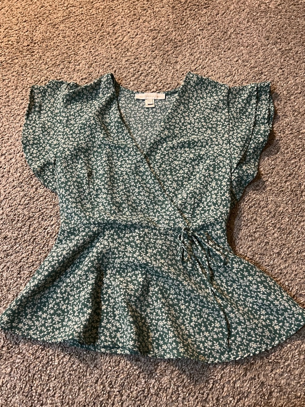 SHEIN Green Floral Wrap Peplum Blouse